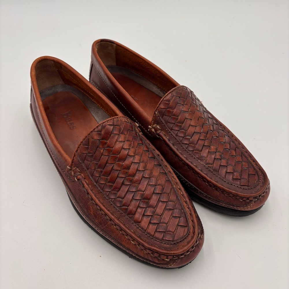Bass Wade Loafers Mens 11M Brown Excellent Woven Leather Slip On Shoes